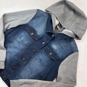 CI SONO Denim Jacket Hooded Grey Sleeve Blue Wash Size Large